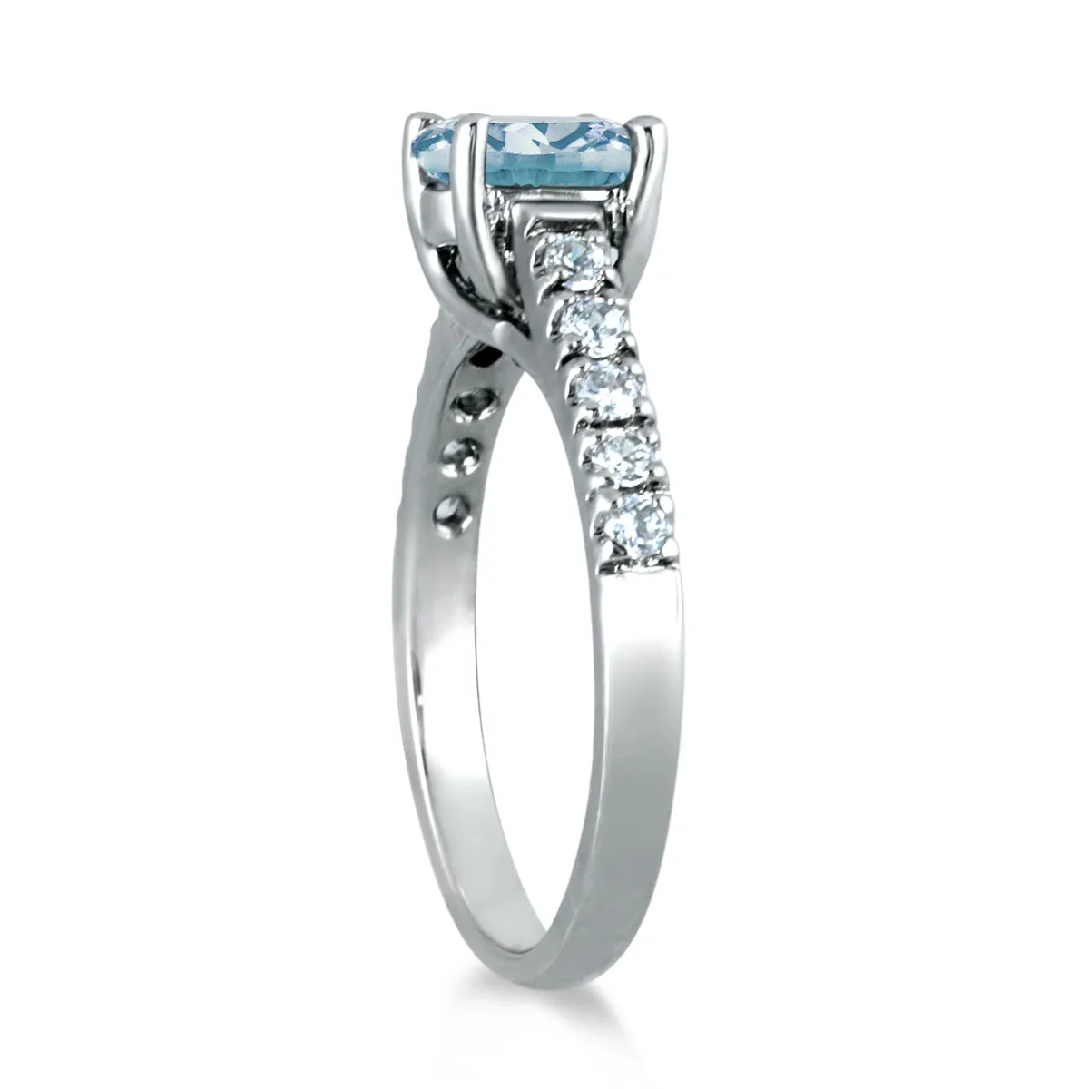 1 Carat Oval Aquamarine And Diamond Ring In 14K White Gold