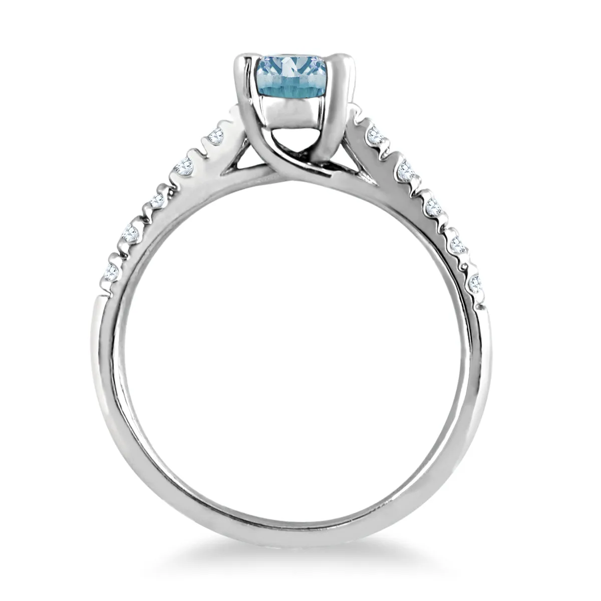 1 Carat Oval Aquamarine And Diamond Ring In 14K White Gold