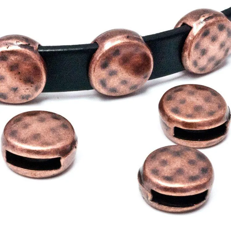 14 x 14mm Round Spacer Bead for Flat Leather - Antique Copper