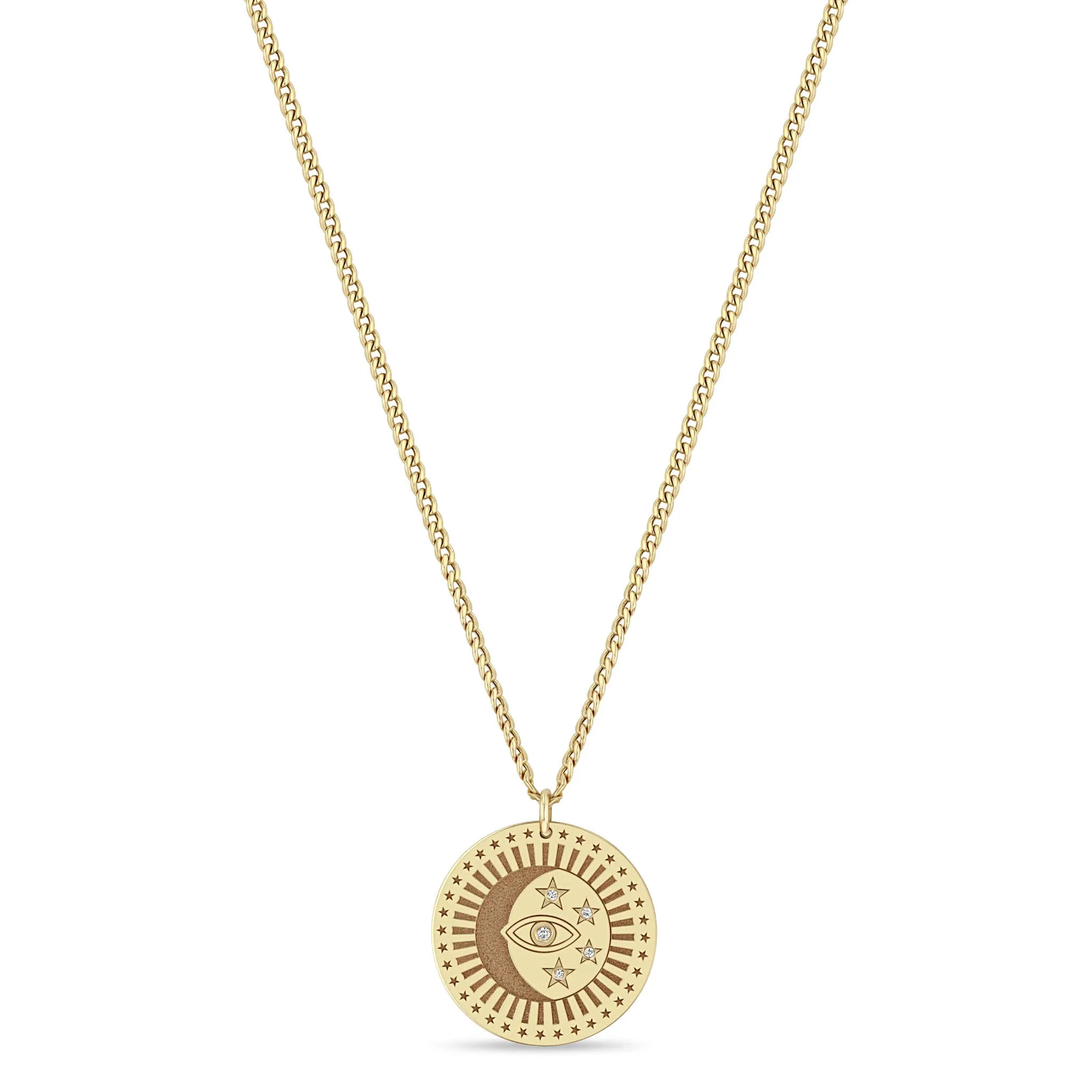 14k Medium Celestial Protection Medallion with Diamonds on XS Curb Chain