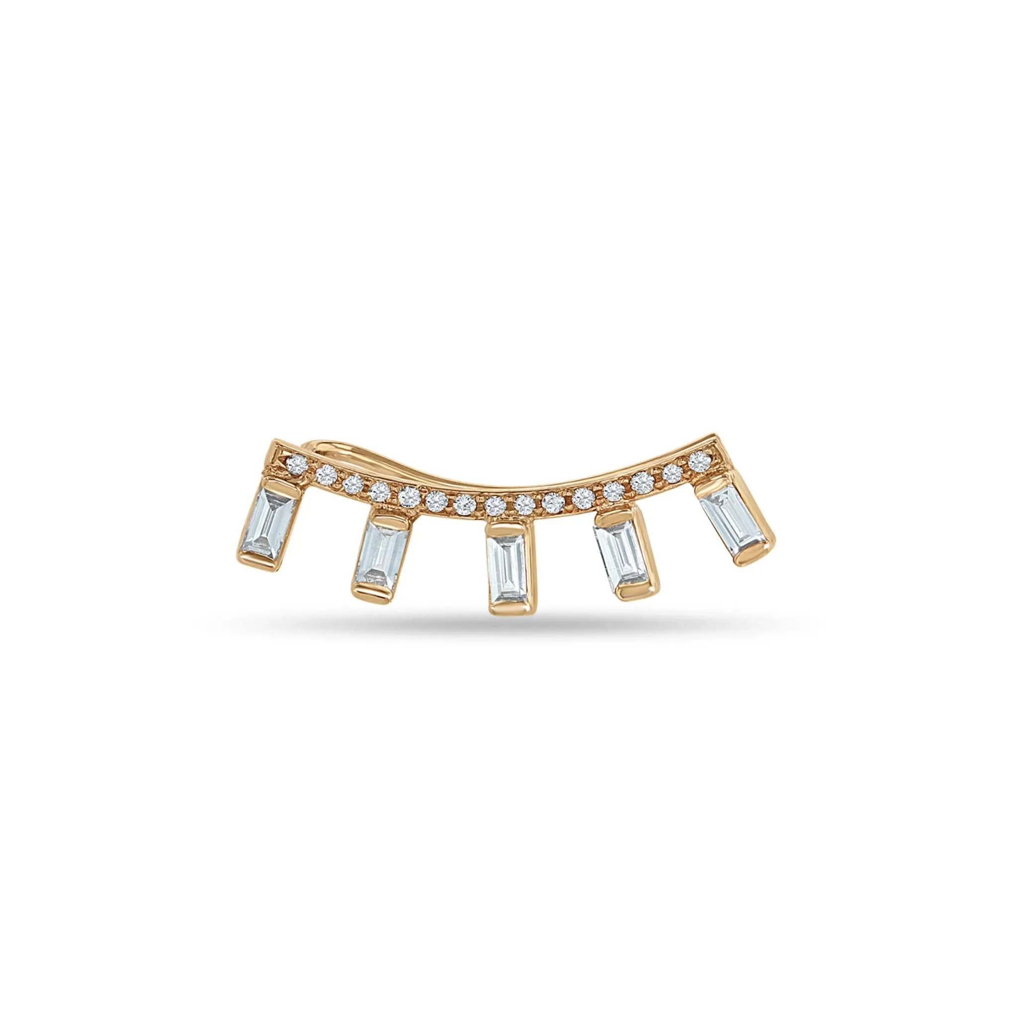 14k Pavé Diamond Curved Bar Ear Shield with 5 Baguette Diamonds