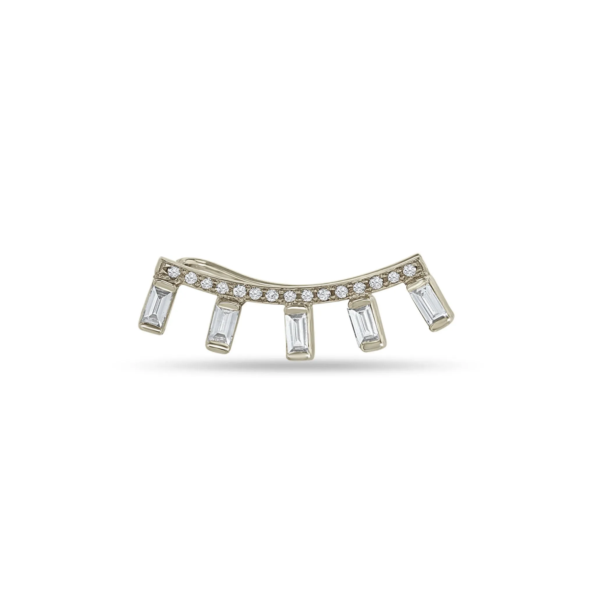 14k Pavé Diamond Curved Bar Ear Shield with 5 Baguette Diamonds