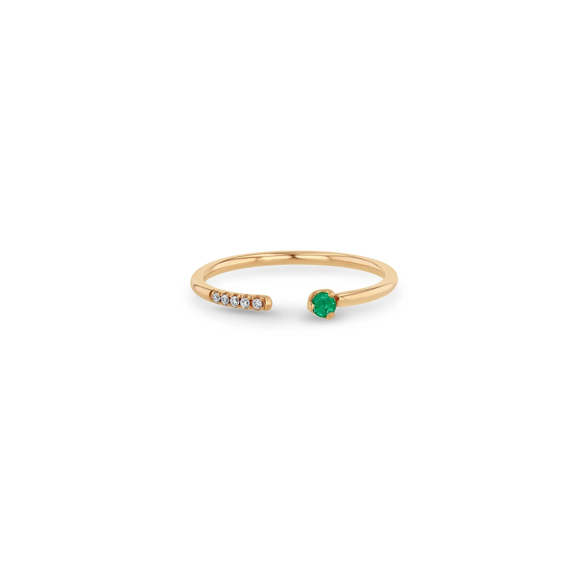 14k Prong Emerald & Pavé Diamond Open Ring