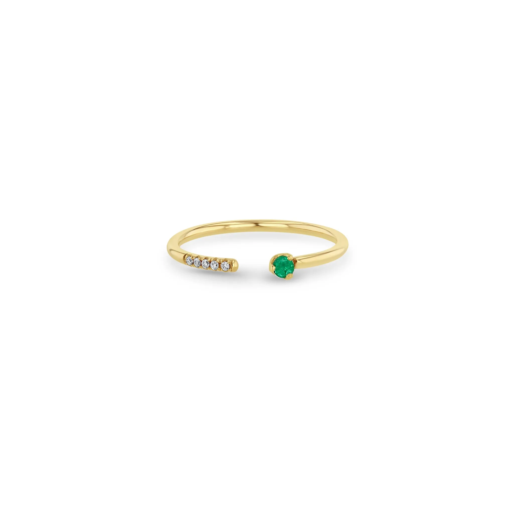 14k Prong Emerald & Pavé Diamond Open Ring