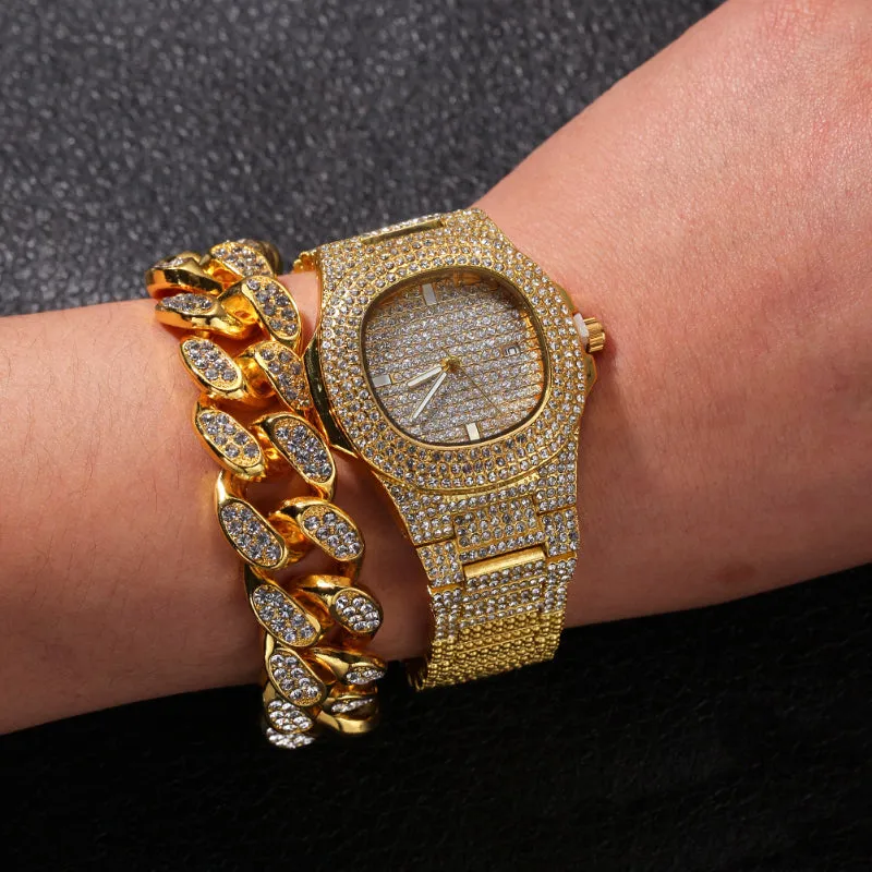 20mm Iced Out Necklace   Bracelet   Watch Set