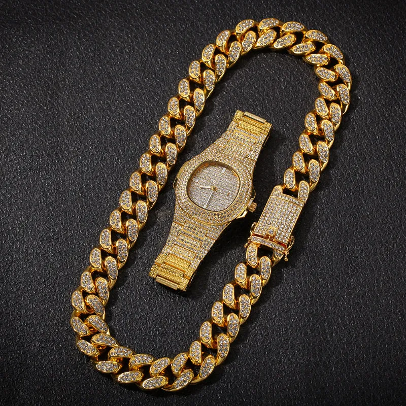 20mm Iced Out Necklace   Bracelet   Watch Set