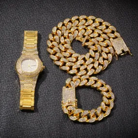 20mm Iced Out Necklace   Bracelet   Watch Set