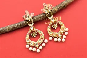 21A012 Minakari Gold Plated Chandbali with Pearl Drops