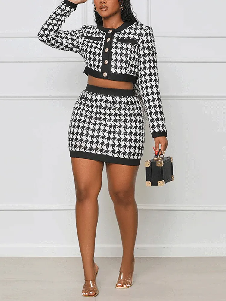 3PC Long Sleeve Print Skirt Set