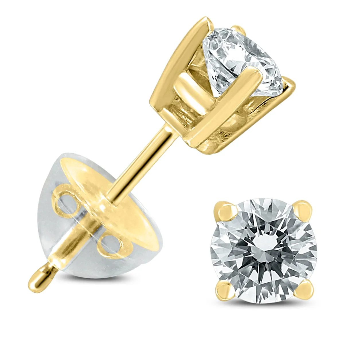 .60Ctw Round Diamond Solitaire Stud Earrings In 14K  With Silicon Backs