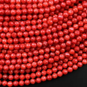 AAA Faceted Natural Red Sponge Coral 3mm Round Beads Micro Diamond Cut Gemstone 15.5" Strand