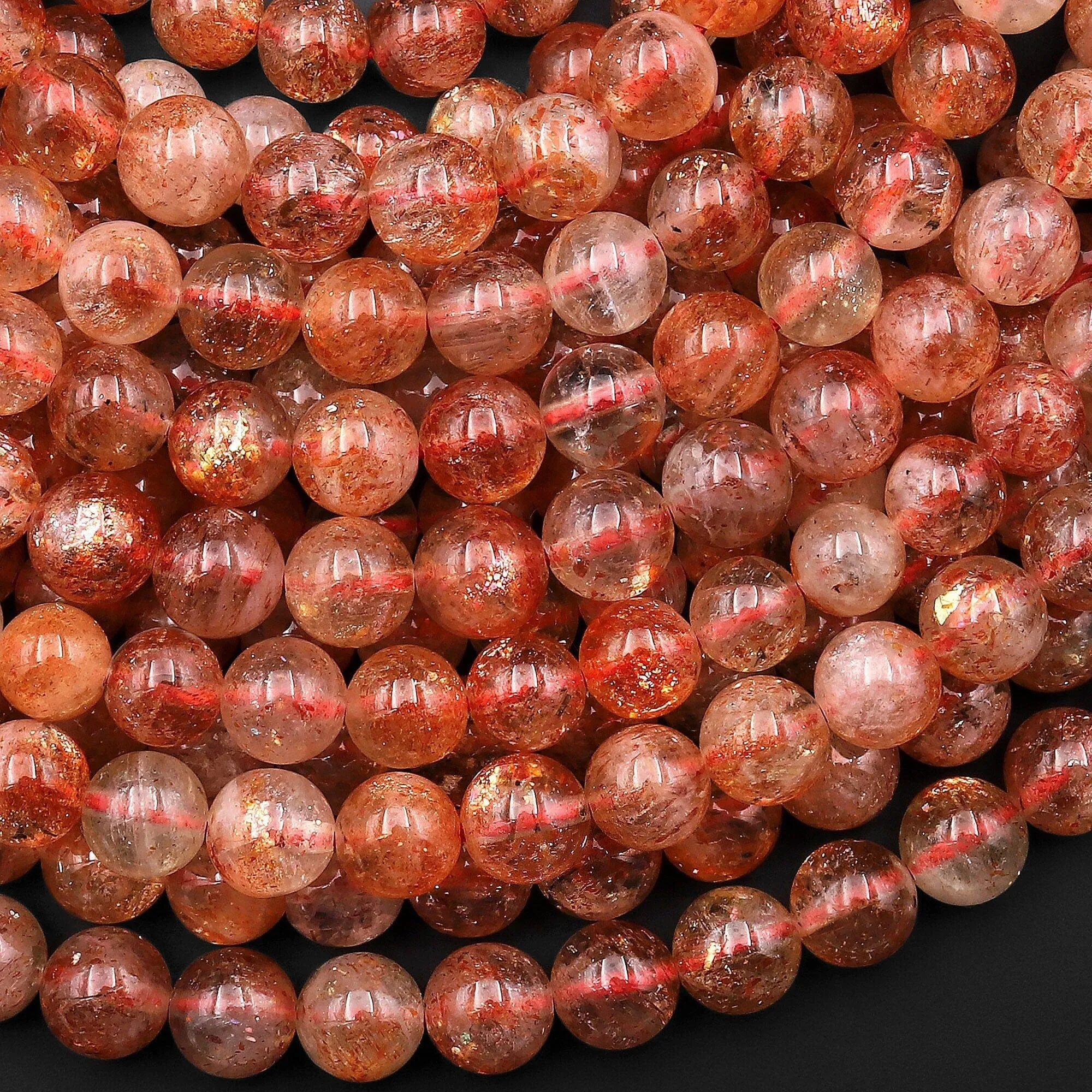 AAA Fiery Translucent Natural Sunstone Round Beads 4mm 5mm 6mm 7mm 8mm Feldspar Golden Orange Gemstone 15.5" Strand