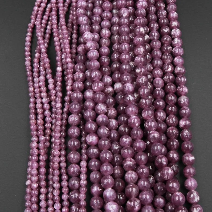 AAA Grade Natural Maroon Purple Lepidolite 4mm 6mm 8mm 10mm 12mm Round Beads High Quality 100% Natural Lepidolite Gemstone Full 16" Strand