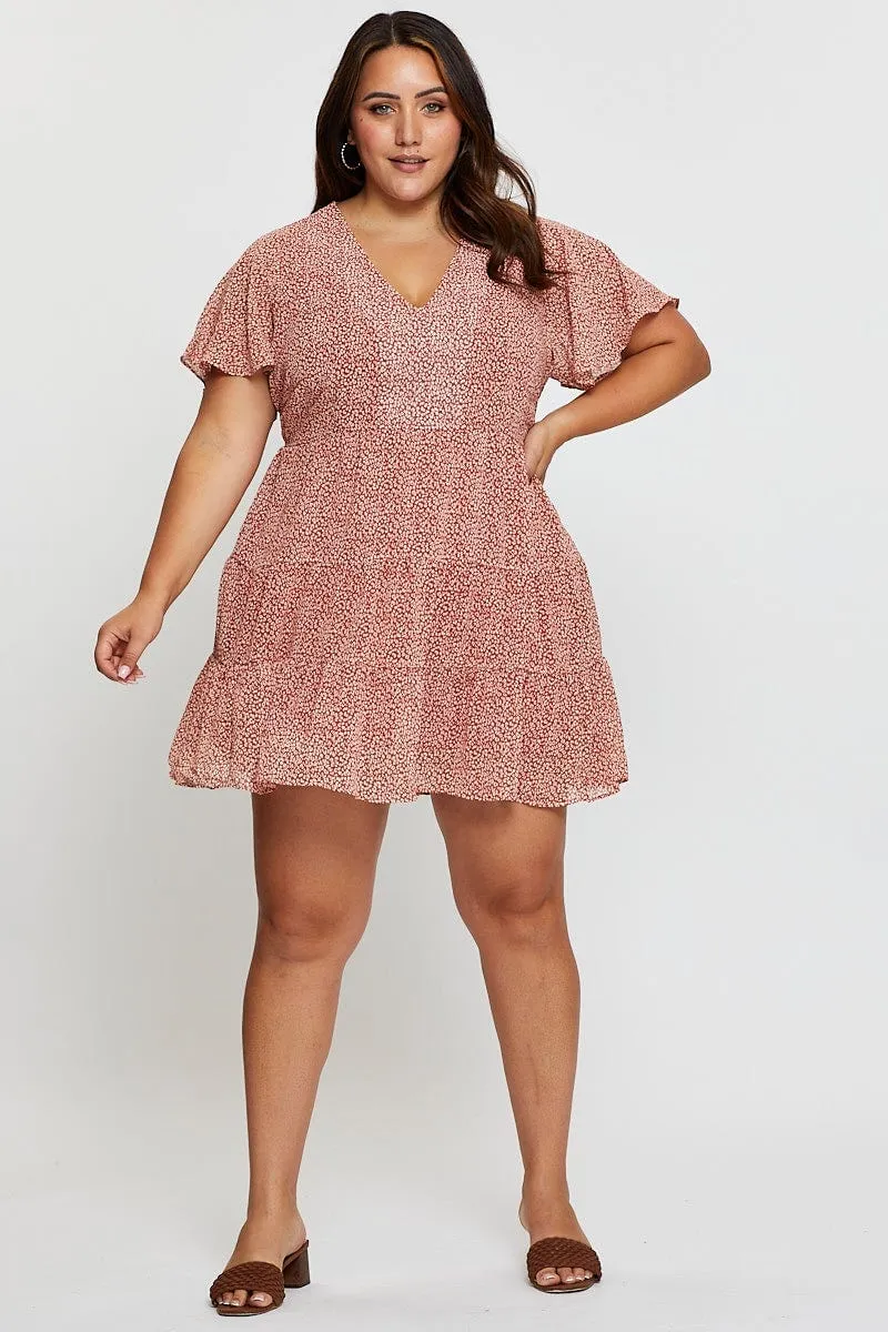 Animal Print Skater Dress V-Neck Short Sleeve