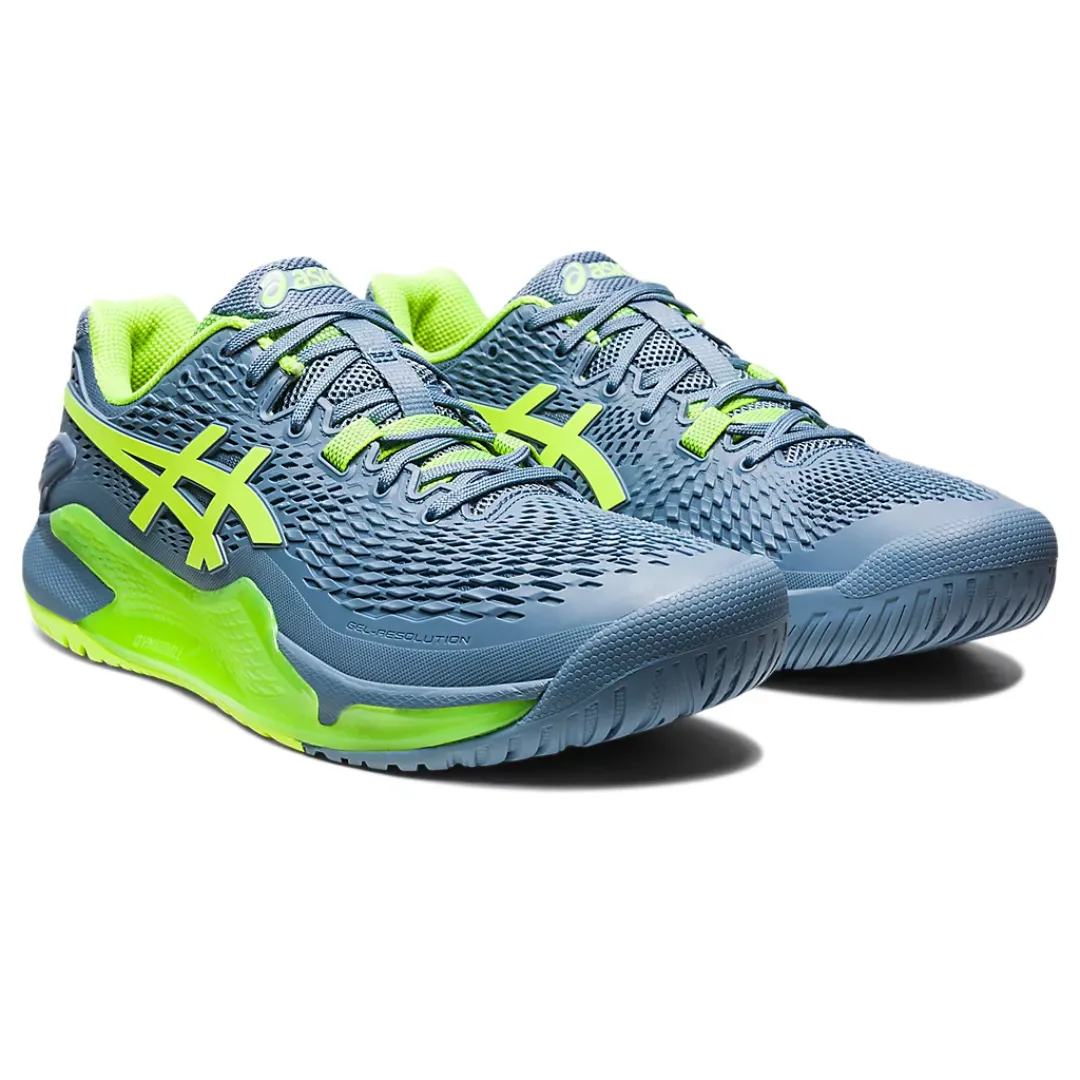 Asics Men Shoes Gel-Resolution 9 Tennis Shoes - Steel Blue/Hazard Green