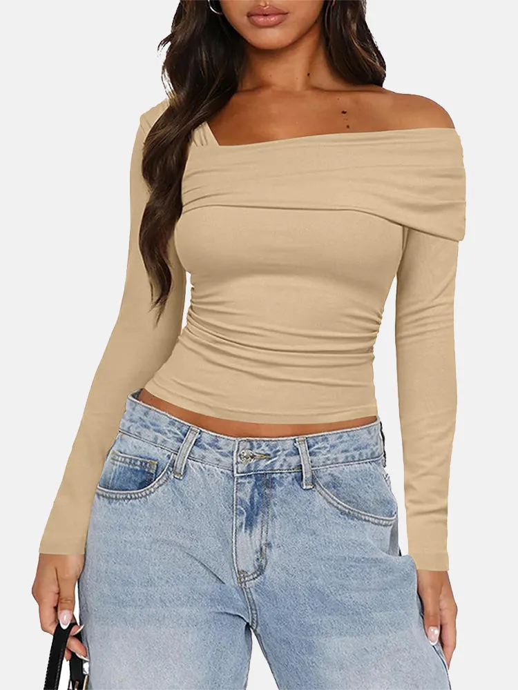 Asymmetrical Neck Ruched Top