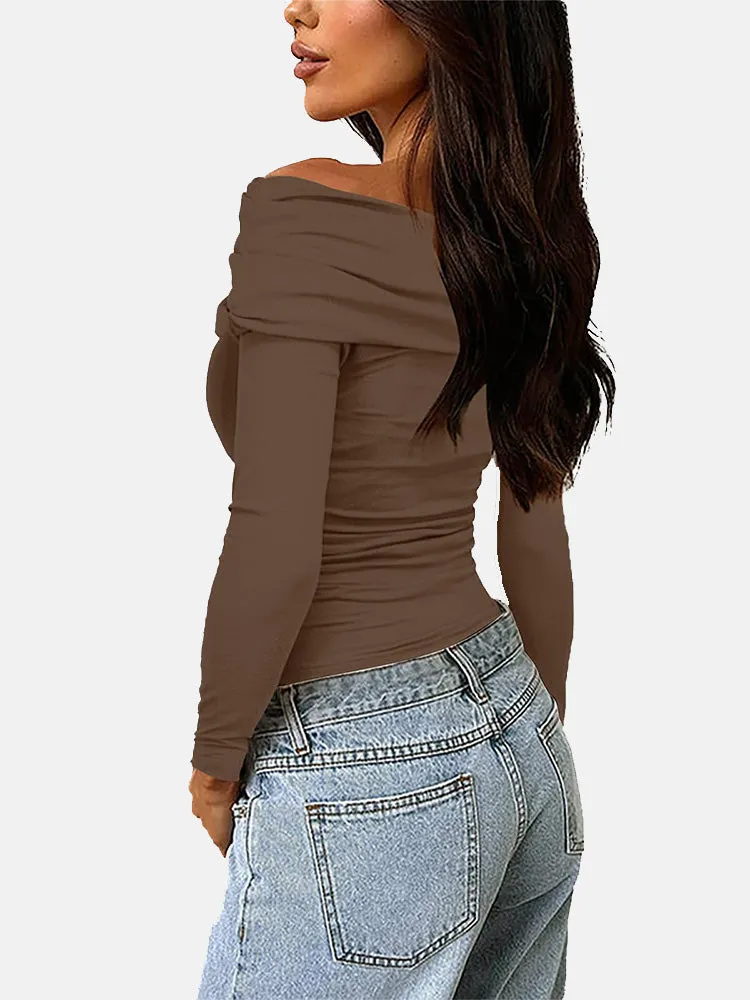 Asymmetrical Neck Ruched Top