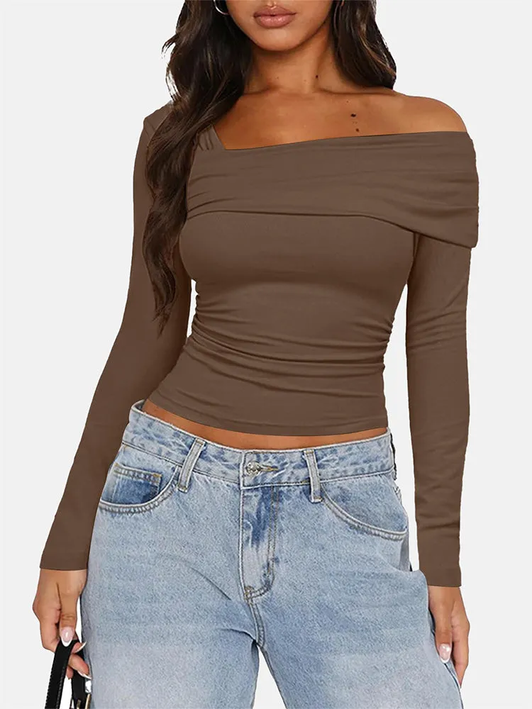 Asymmetrical Neck Ruched Top