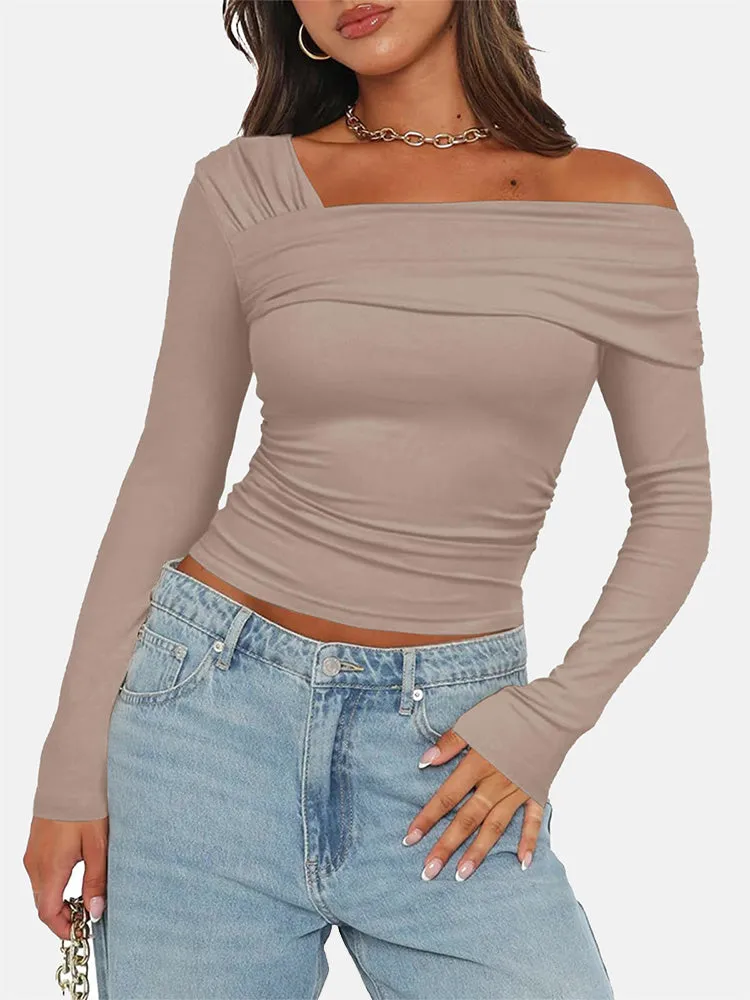 Asymmetrical Neck Ruched Top