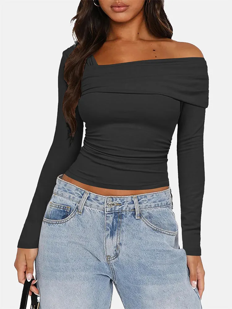 Asymmetrical Neck Ruched Top