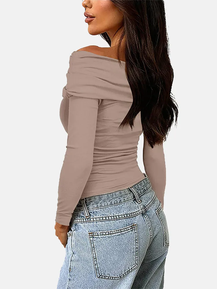 Asymmetrical Neck Ruched Top