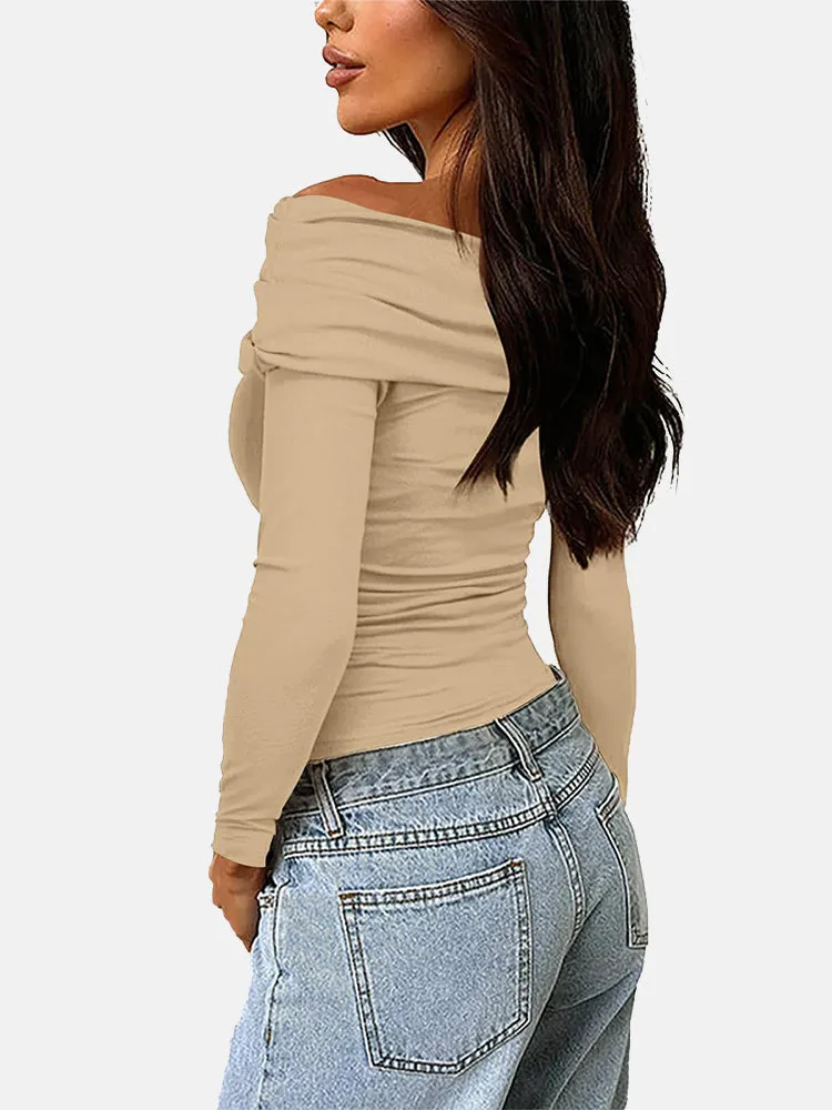 Asymmetrical Neck Ruched Top