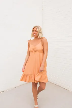 Ava Spaghetti Tie Mini Dress | Peach