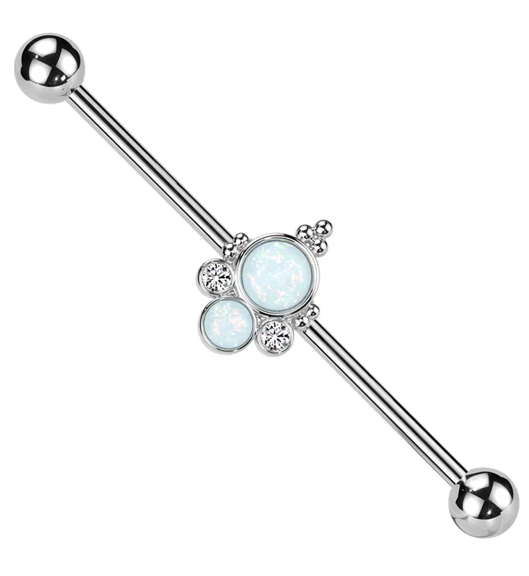 Beaded Double White Opalite Stainless Steel Industrial Barbell