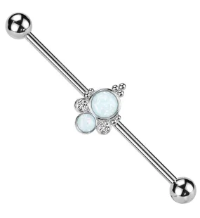 Beaded Double White Opalite Stainless Steel Industrial Barbell