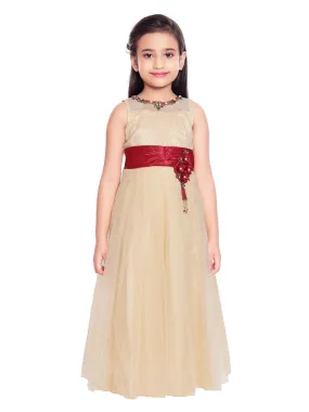 Beige Coloured Embellished Simple Gown For Girls