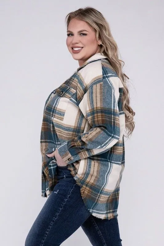 Blue B Plus Size Yarn Dyed Plaid Shirt Jacket