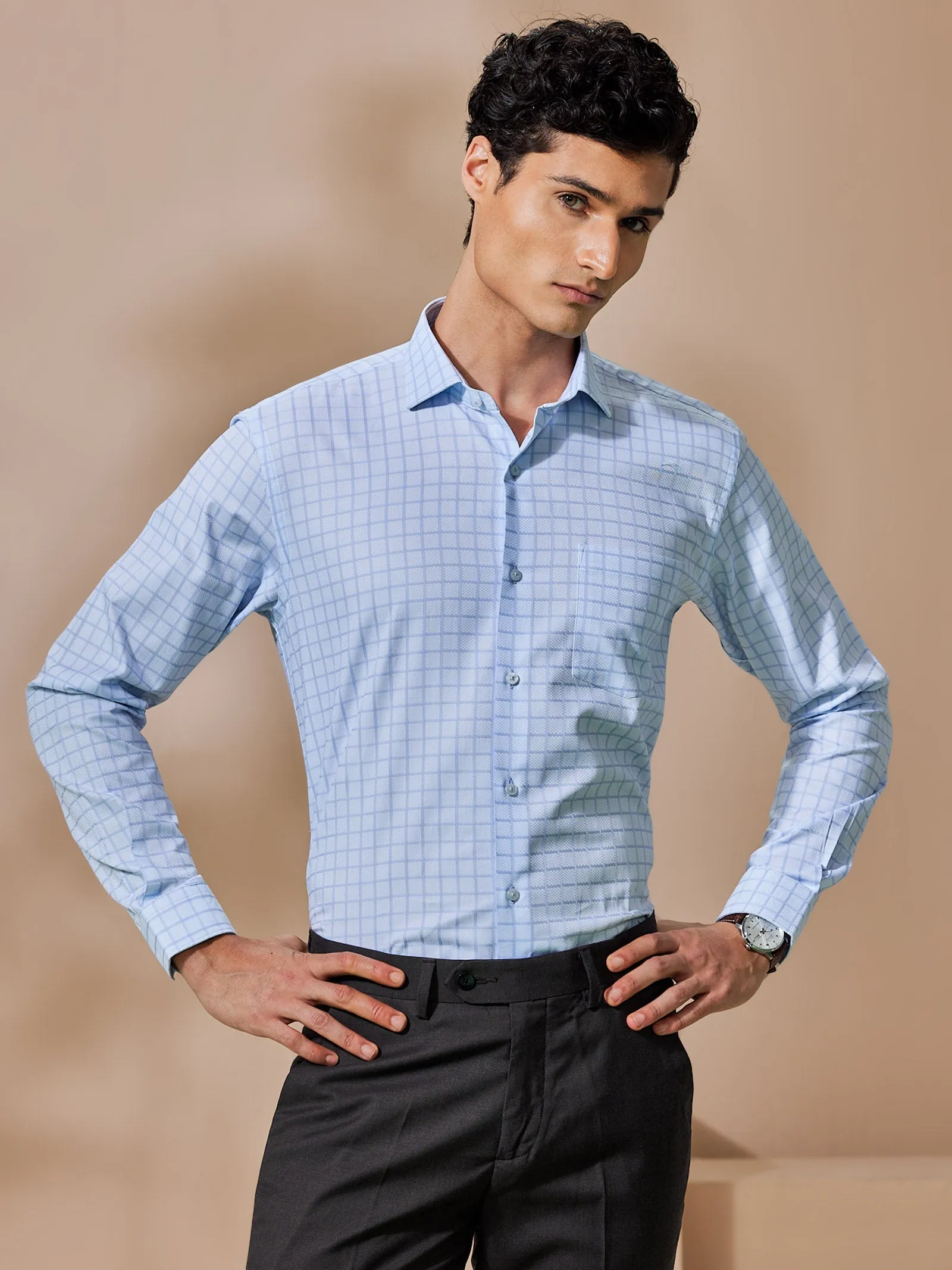 Blue Checked Giza Formal Shirt