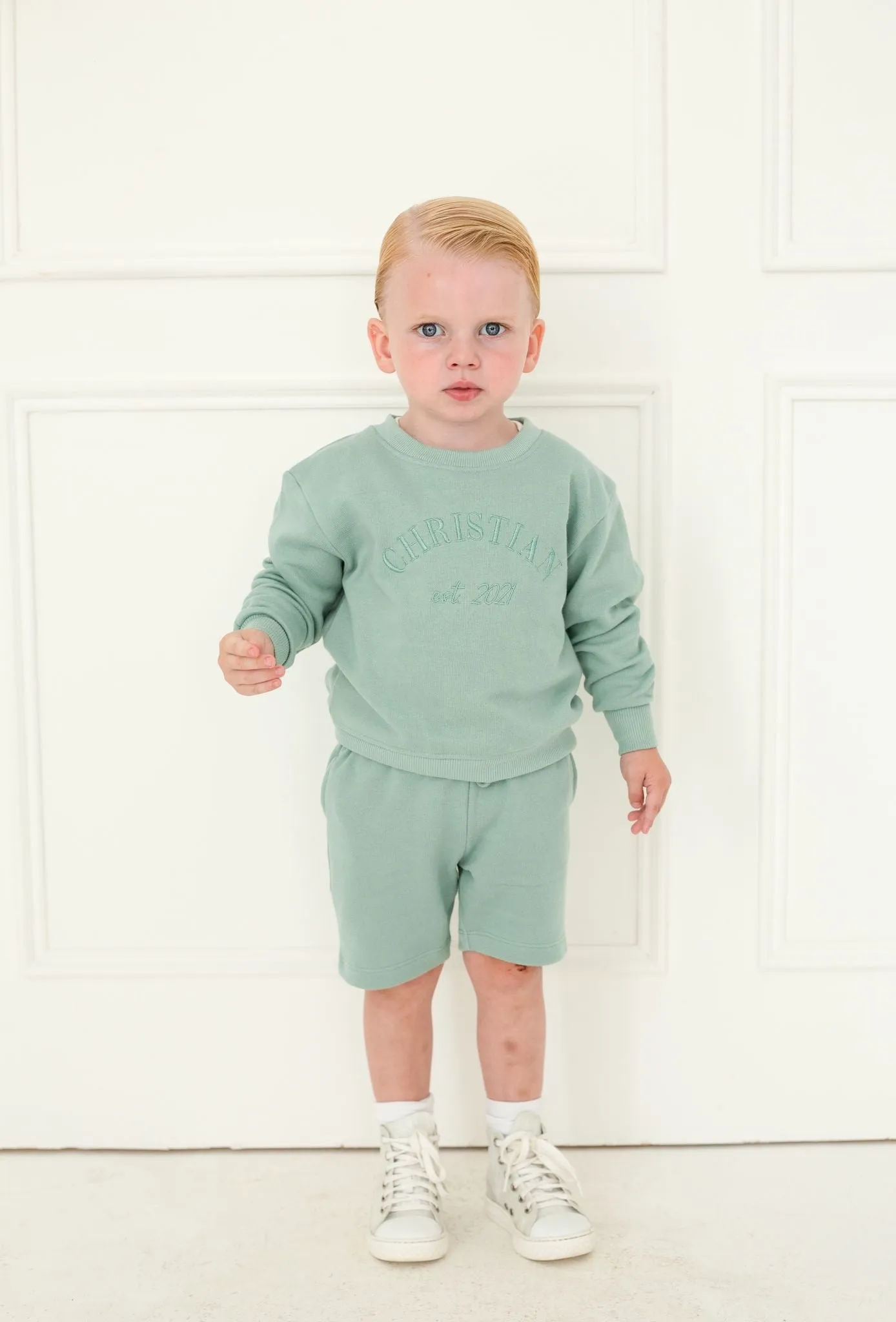 Boys Green Est Sweater and Short Set