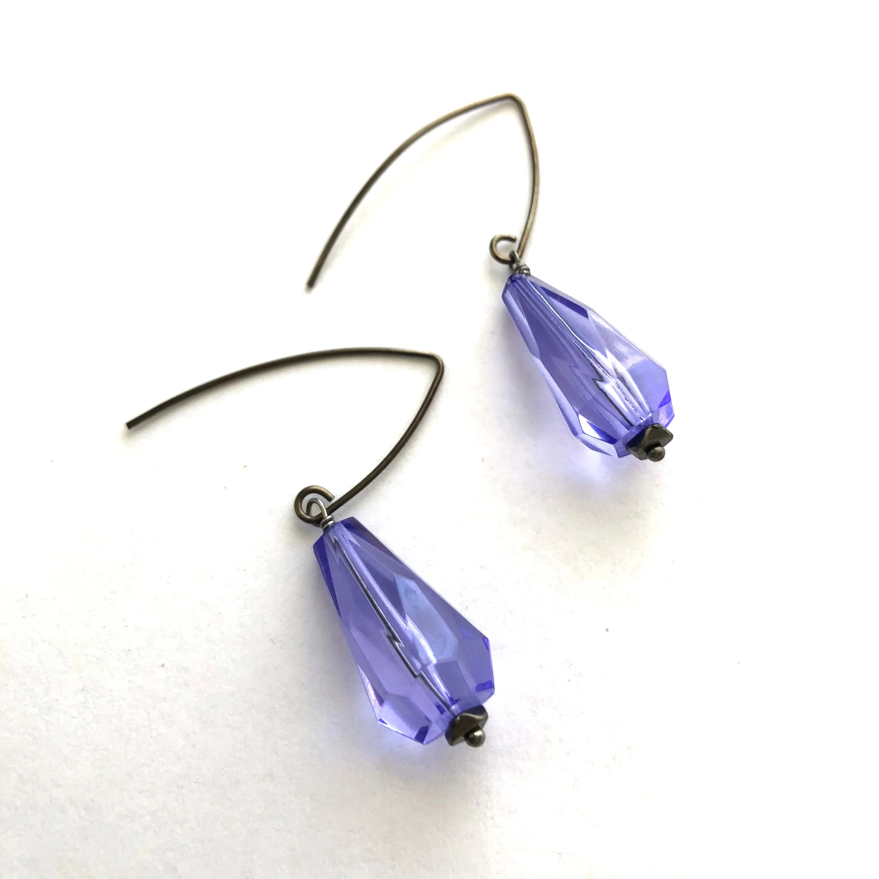 Bright Purple Faceted Teardrop Drop Earrings