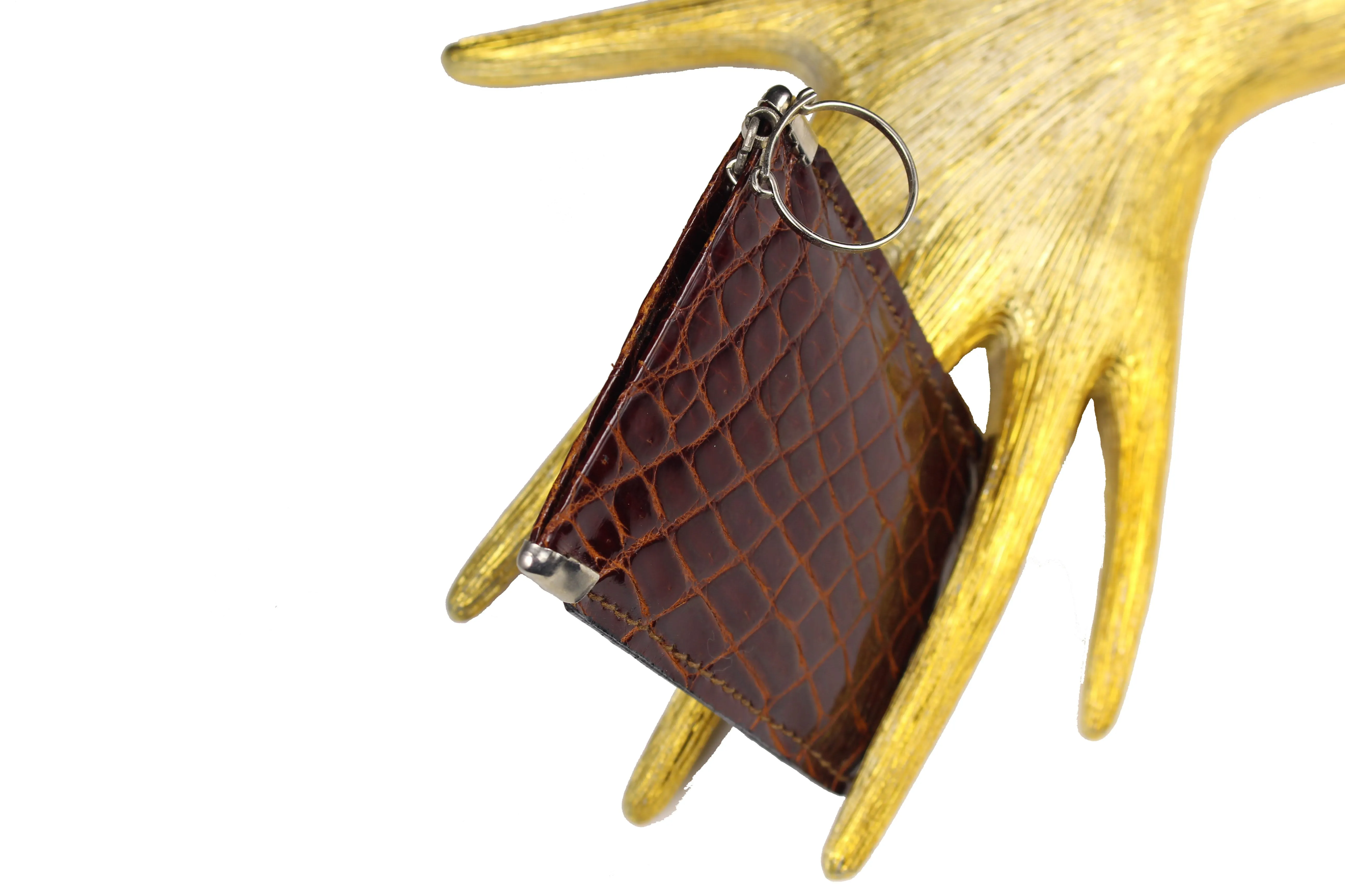 Brown crocodile skin case key chain