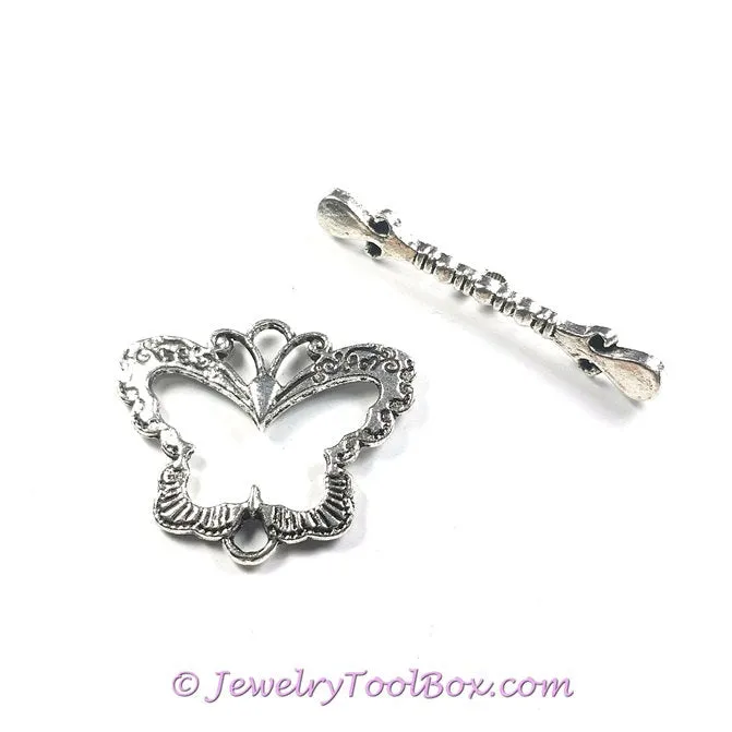 Butterfly Toggle Clasp, Antique Silver Butterfly Charms, 24x28mm, Lot Size 10 Clasp Sets, #1217