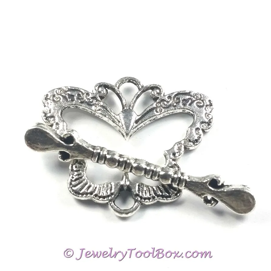 Butterfly Toggle Clasp, Antique Silver Butterfly Charms, 24x28mm, Lot Size 10 Clasp Sets, #1217