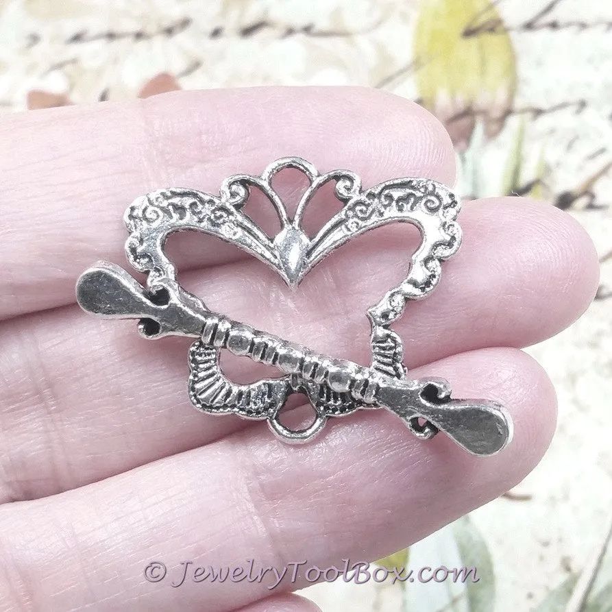 Butterfly Toggle Clasp, Antique Silver Butterfly Charms, 24x28mm, Lot Size 10 Clasp Sets, #1217