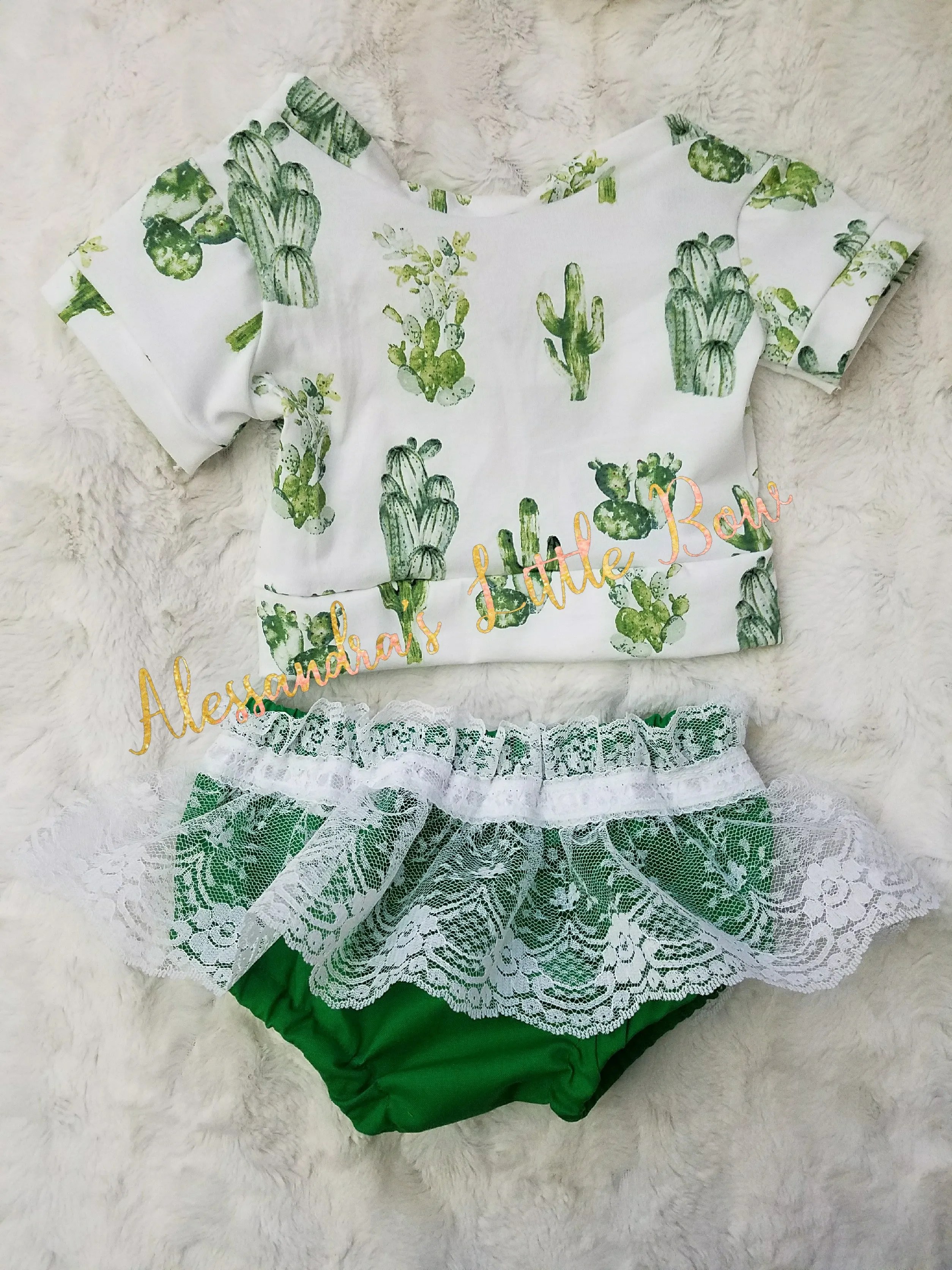 Cactus Outfit with white Lace skirted bloomers