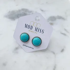 Cam Stud Earring Turquoise in Bronze Setting