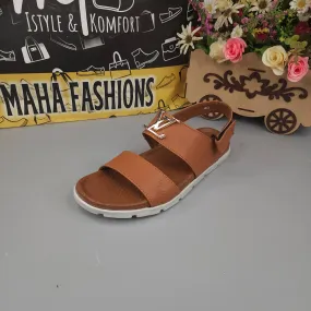 Camel Sandals with Golden Buckle