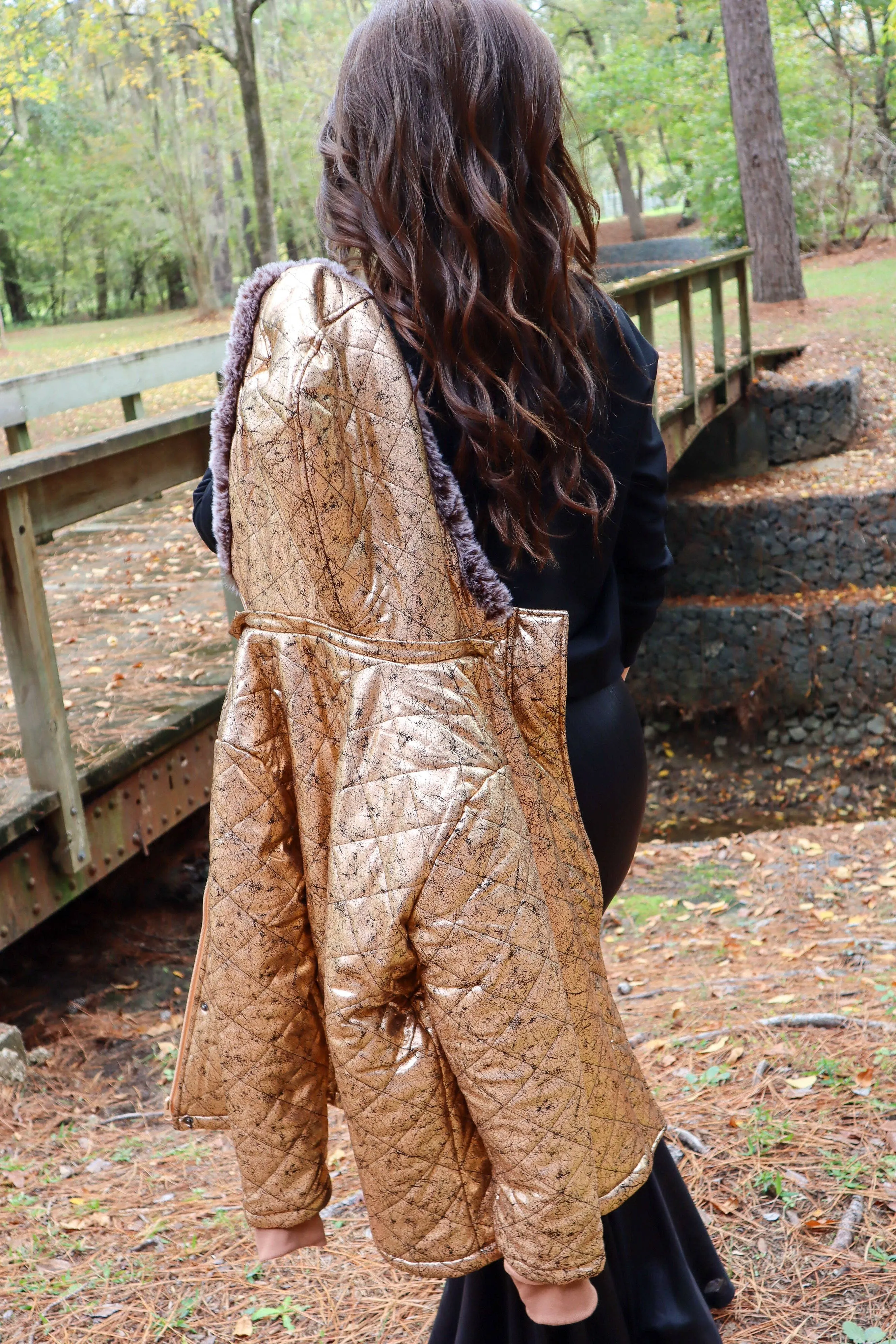 Carolina Fur Trimmed Quilted Jacket - Rose Gold