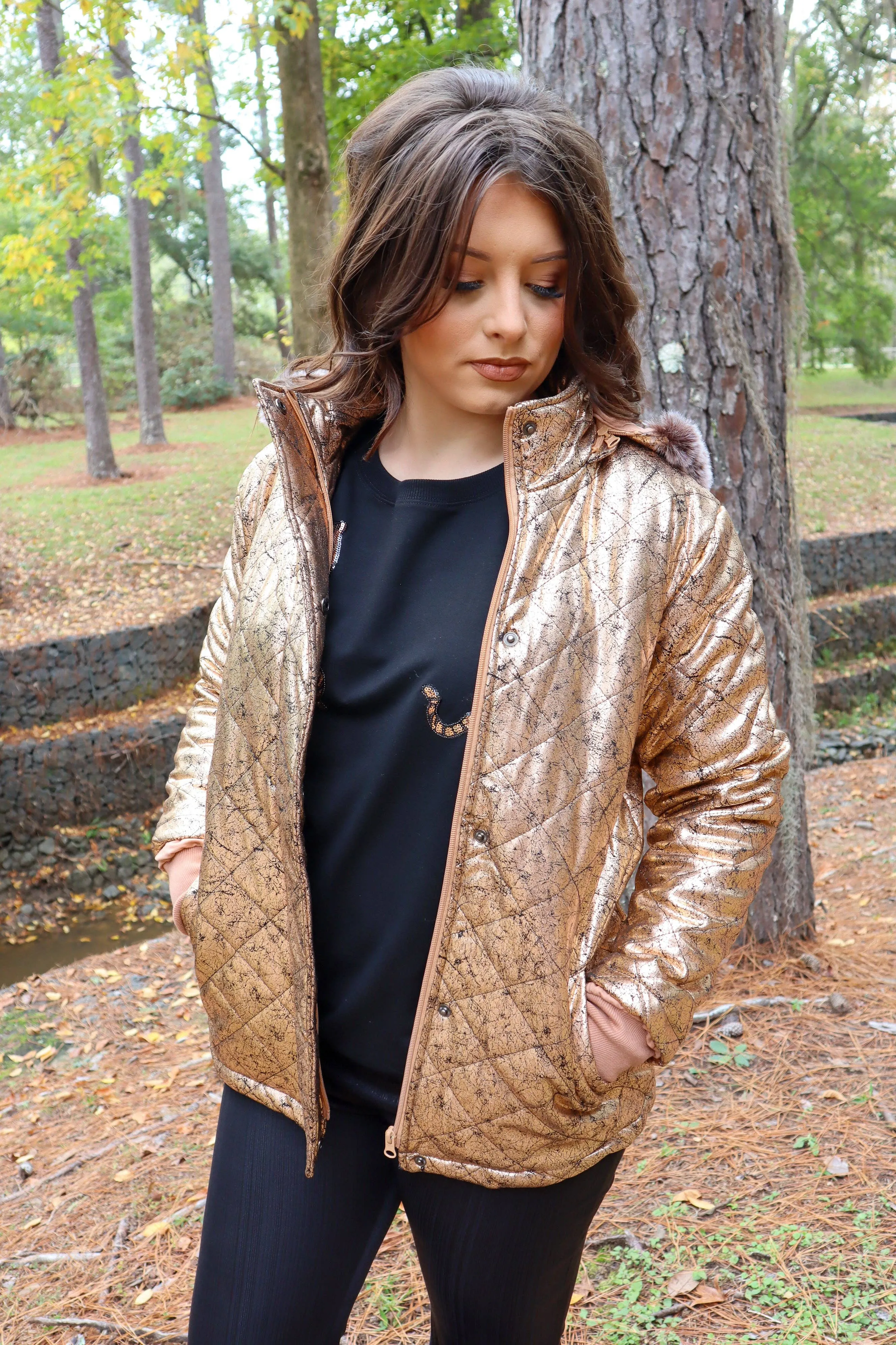 Carolina Fur Trimmed Quilted Jacket - Rose Gold