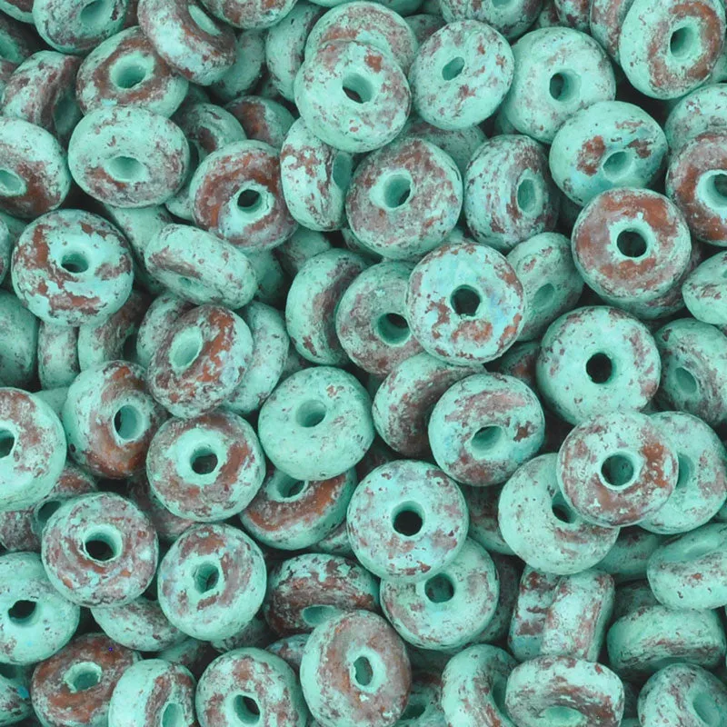 Ceramic Beads-6mm Round Disc-Green Patina-Quantity 10