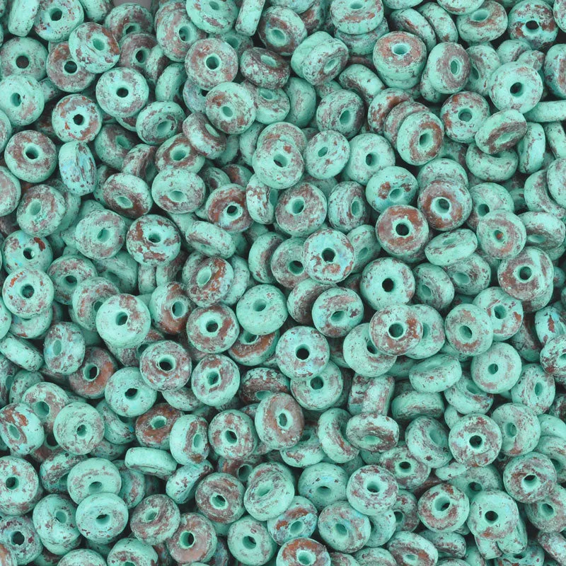 Ceramic Beads-6mm Round Disc-Green Patina-Quantity 10