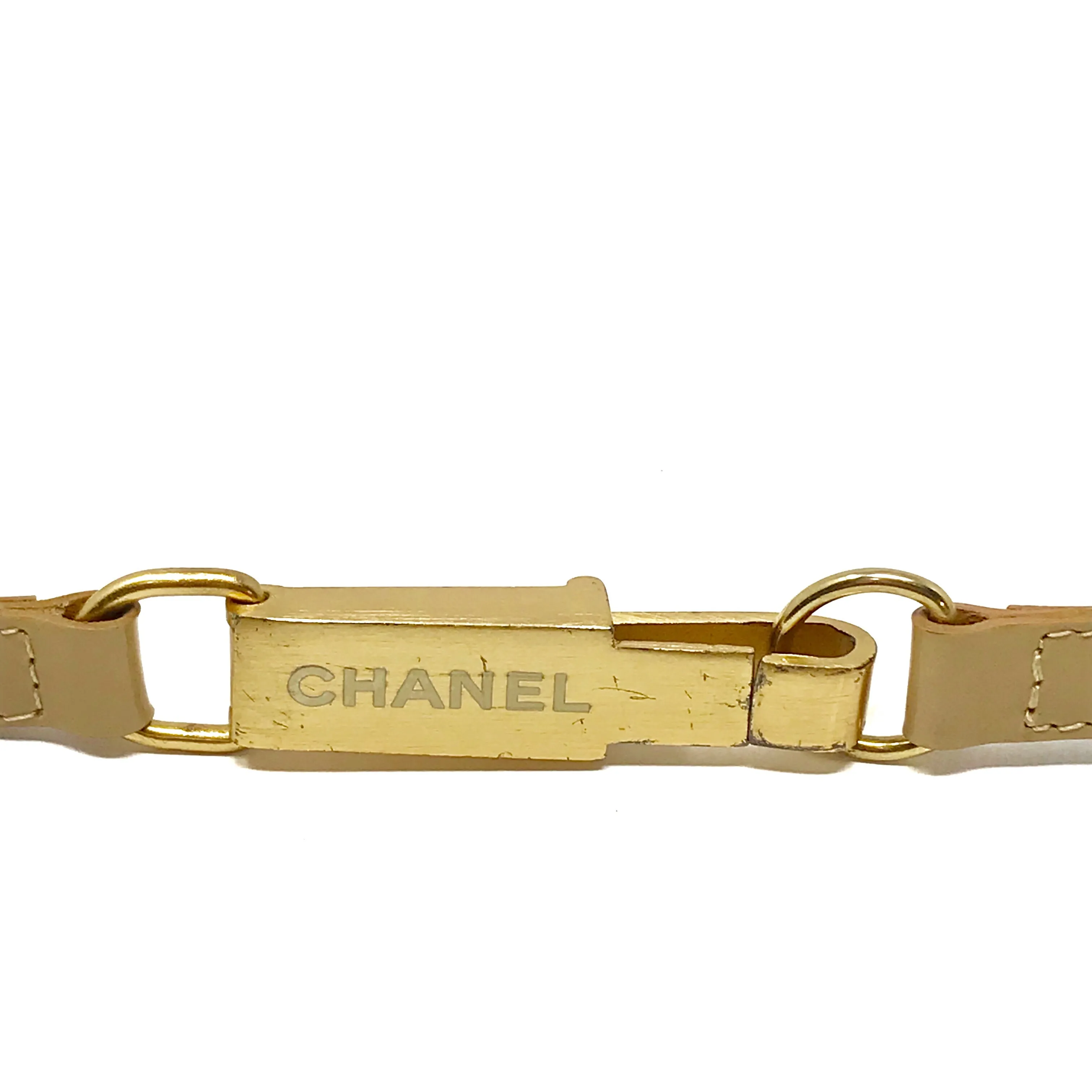 Chanel Vintage Belt Tan Patent Leather Gold Buckle Size 34 | Medium