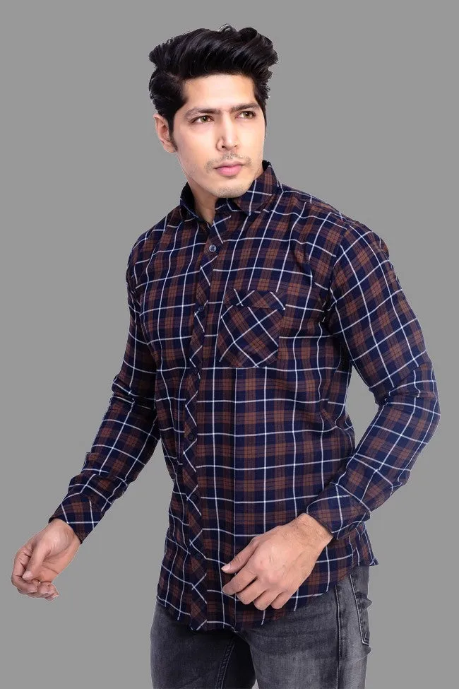 Check Shirt for Men - Men Regular Fit Checked Shirt Brown