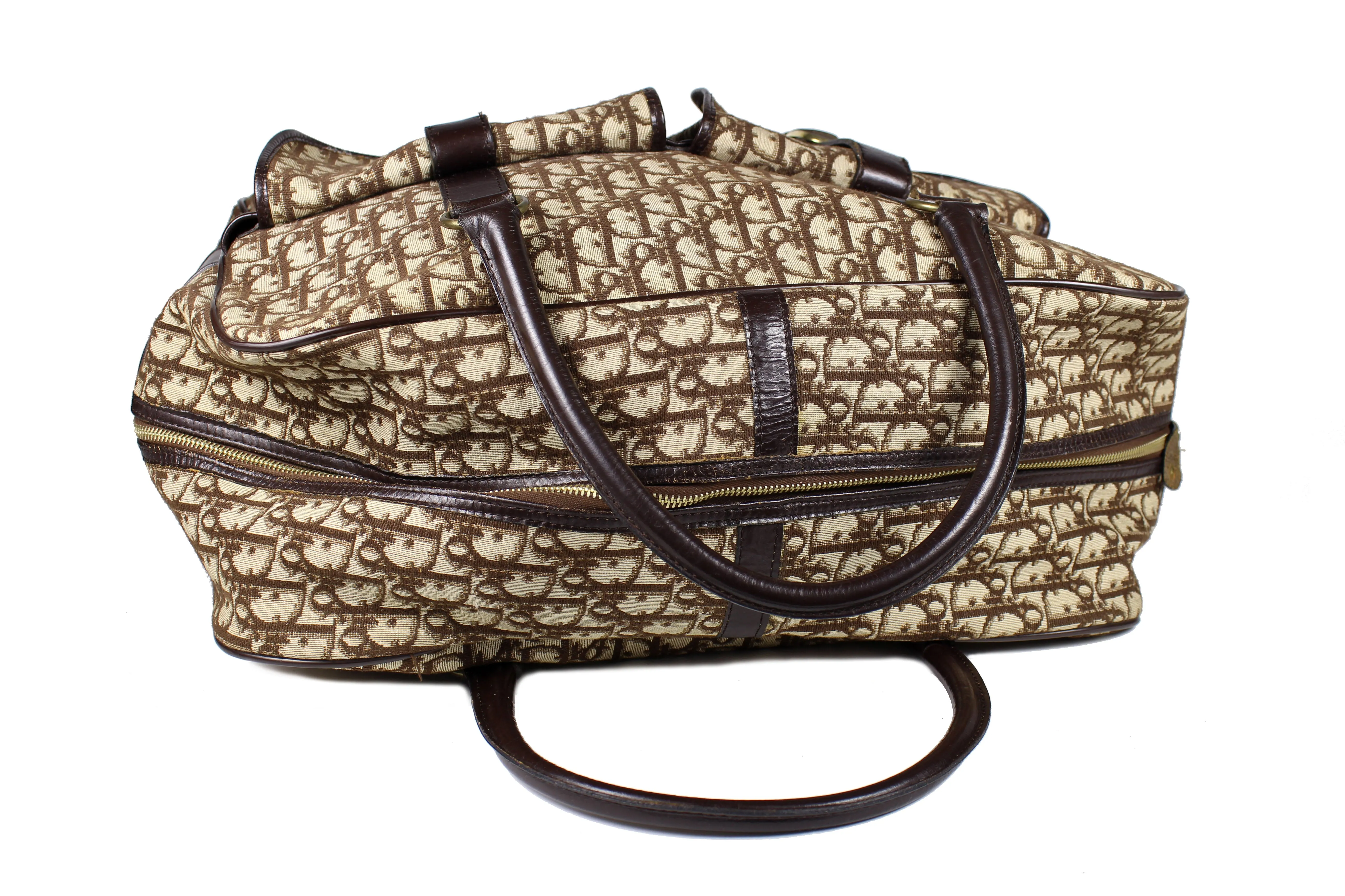 CHRISTIAN DIOR brown monogram canvas travel bag