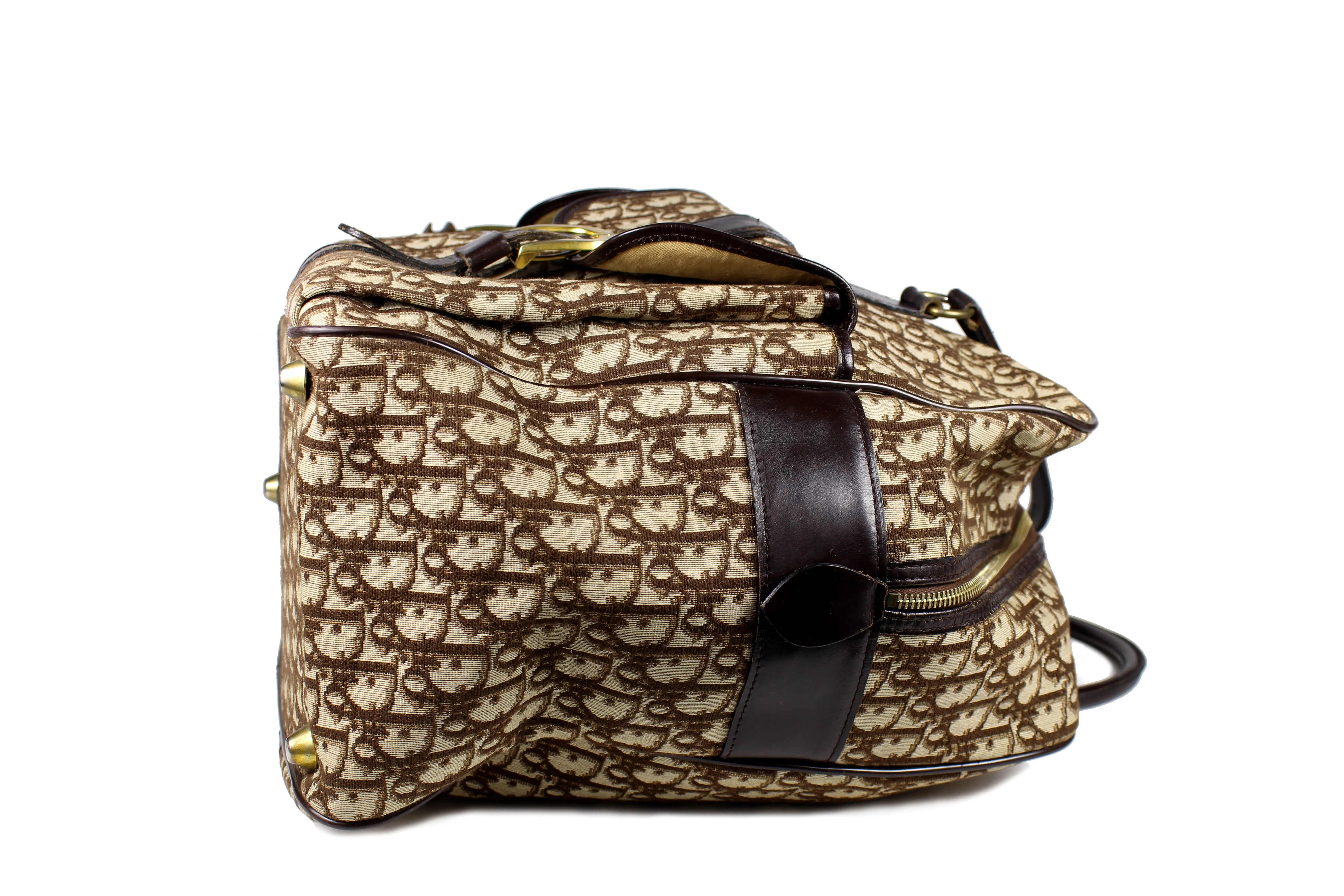 CHRISTIAN DIOR brown monogram canvas travel bag