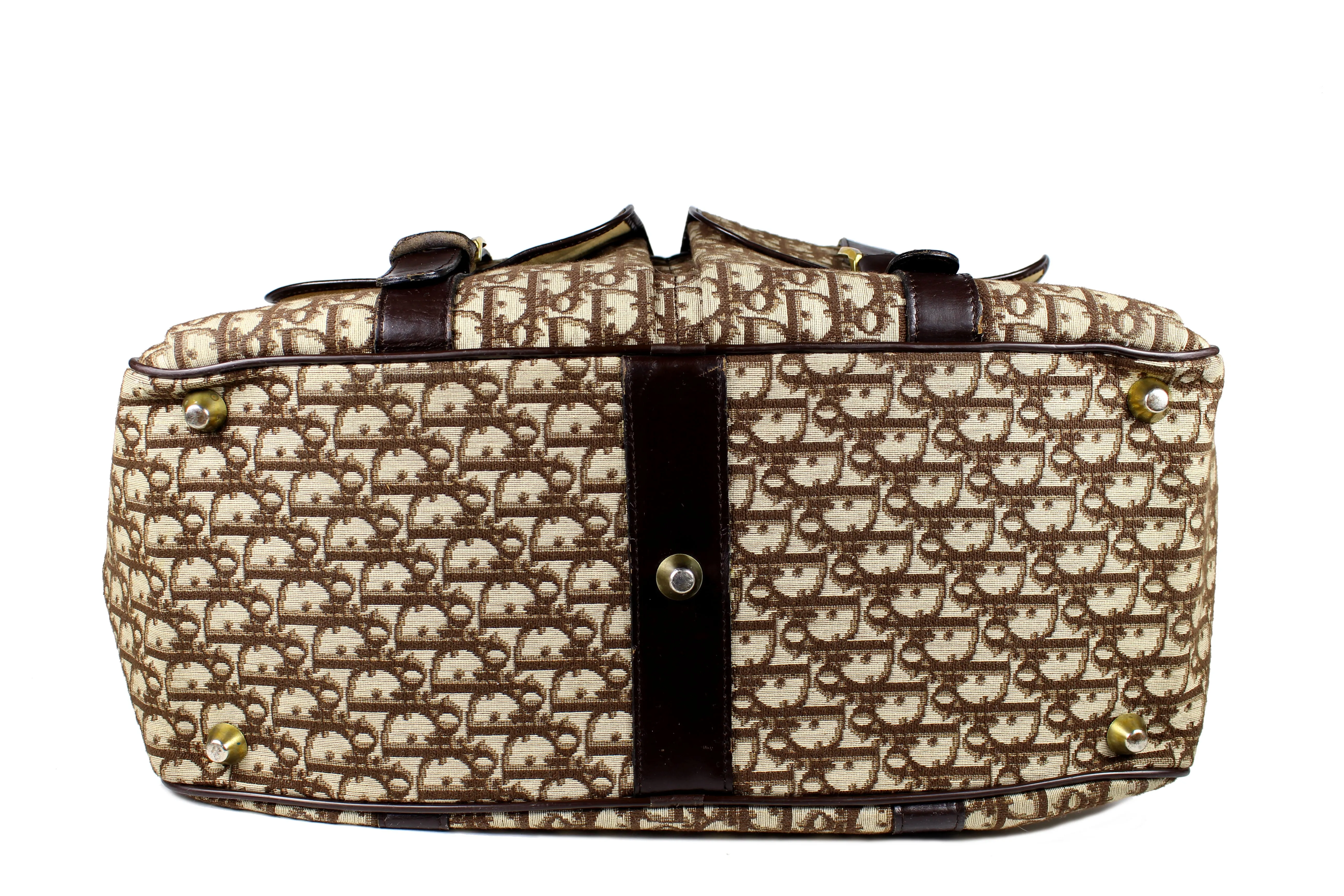 CHRISTIAN DIOR brown monogram canvas travel bag